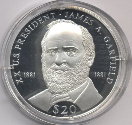 Либерия 20 долларов 2000 год - Джеймс Гарфилд