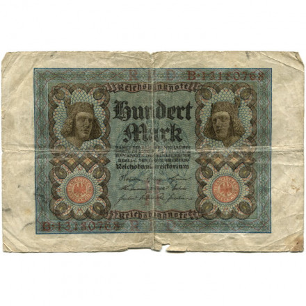 Германия 100 марок 1920 год - Бамбергский всадник - VG