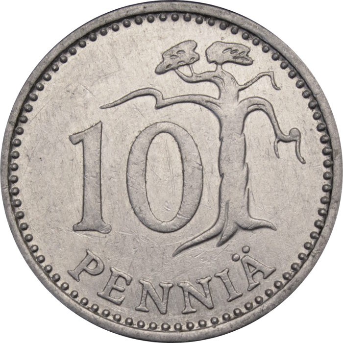 Пенний. 10 Peenni 1983. Монета Финляндия Карп 1900 года.
