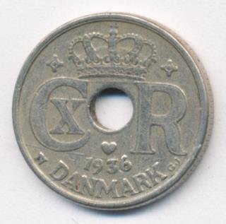 Дания 10 эре 1936 год - Король Кристиан X