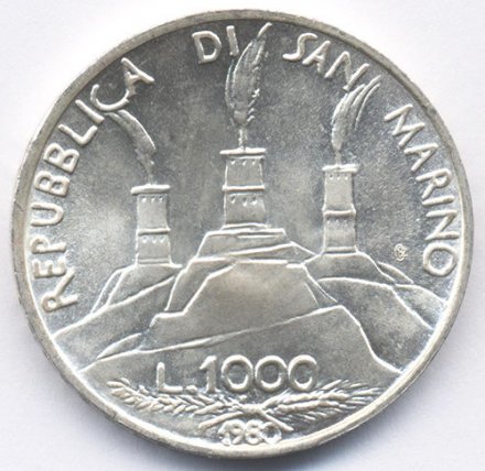 Сан-Марино 1000 лир 1980 год - Бенедикт Нурсийский