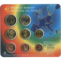 Набор из 8 евромонет Испания 1999 год (в блистере)