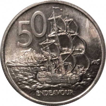 Новая Зеландия 50 центов 1973 год - Парусник &quot;ENDEAVOUR&quot; (BU)