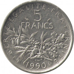 Франция 5 франков 1990 год