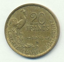 Франция 20 франков 1951 год (B)