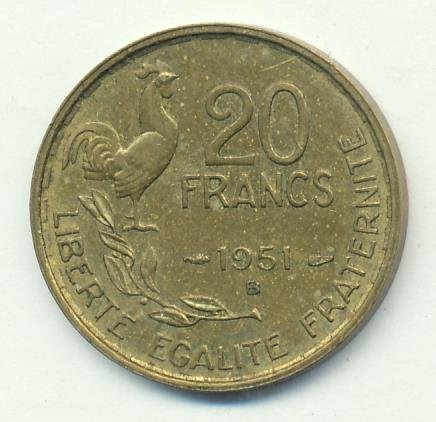 Франция 20 франков 1951 год (B)