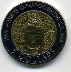 Австралия 5 долларов 1994 год - 100 лет избирательному праву женщин