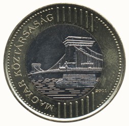 Монета Венгрия 200 форинтов 2011 год - Ландсхид (Цепной мост)