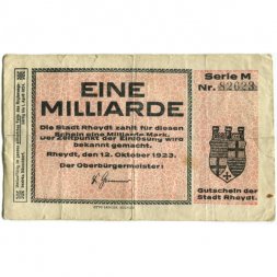 Германия (нотгельд) 1 миллиард марок 1923 год - Райдт (Rheydt) VF