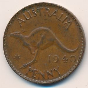 Австралия 1 пенни 1940 год - Король Георг VI (без точки)