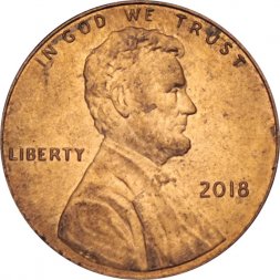 США 1 цент 2018 год - Авраам Линкольн (без отметки МД)