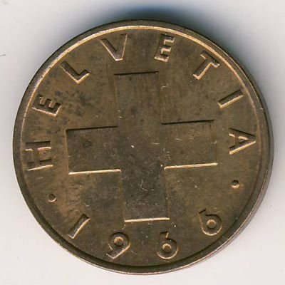Швейцария 2 раппена 1966 год