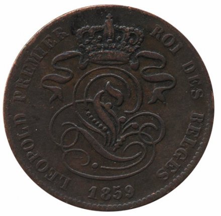 Бельгия 2 сантима 1859 год