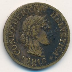 Швейцария 10 раппенов 1918 год