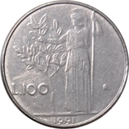 Италия 100 лир 1991 год - Минерва