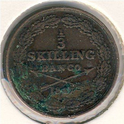 Швеция 1/3 скиллинга 1847 год
