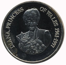 Монета Теркс и Кайкос 5 крон 1998 год - Диана, принцесса Уэльская