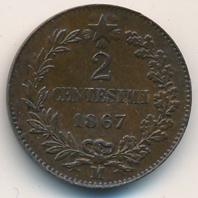 Италия 2 чентезимо 1867 год