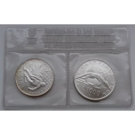 Набор из 2 монет Сан-Марино 1988 год - Олимпиада (в футляре)