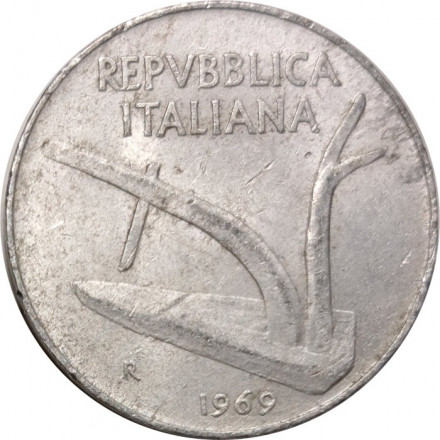 Италия 10 лир 1969 год