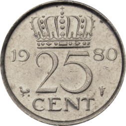 Нидерланды 25 центов 1980 год - Королева Юлиана