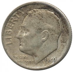 США 1 дайм (10 центов) 1949 год - Рузвельт (S)