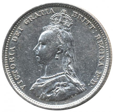 Великобритания 6 пенсов 1887 год - Королева Виктория (герб на реверсе)