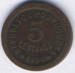 Монета Кабо-Верде 5 сентаво 1930 год