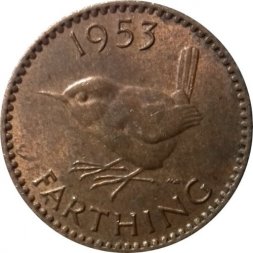 Великобритания 1 фартинг 1953 год - Крапивник