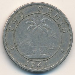 Либерия 2 цента 1941 год - Слон