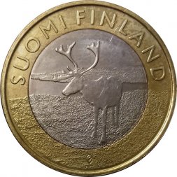Финляндия 5 евро 2015 год - Исторические регионы Финляндии. Животные. Лапландия