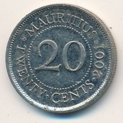 Монета Маврикий 20 центов 2001 год