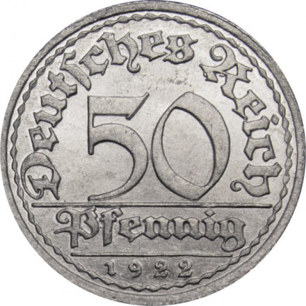 Веймарская республика 50 пфеннигов 1922 год (Е)