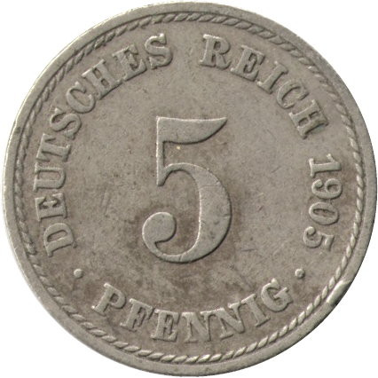Германия 5 пфеннигов 1905 год (A)