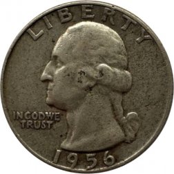 США 25 центов (1/4 доллара) 1956 год - Джордж Вашингтон (без отметки МД)