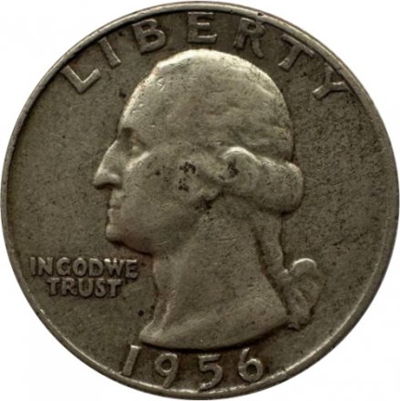 США 25 центов (1/4 доллара) 1956 год - Джордж Вашингтон (без отметки МД)