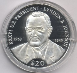 Монета Либерия 20 долларов 2000 год - Линдон Джонсон