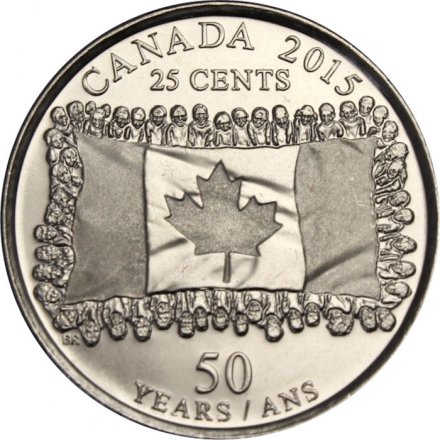 Канада 25 центов 2015 год - 50 лет флагу Канады