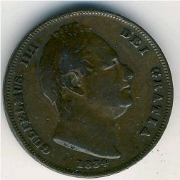 Великобритания 1 фартинг 1834 год