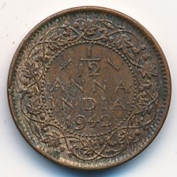 Британская Индия 1/12 анны 1942 год
