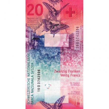 Швейцария 20 франков 2016 год (подпись Фриц Цурбрюгг) - UNC
