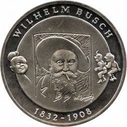 Германия 10 евро 2007 год - 175 лет со дня рождения Вильгельма Буша