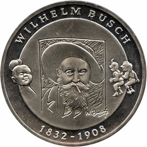 Германия 10 евро 2007 год - 175 лет со дня рождения Вильгельма Буша