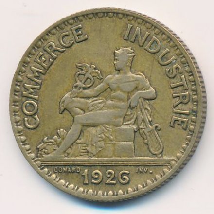 Франция 2 франка 1926 год - Сидящий Меркурий