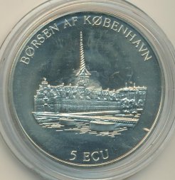 Дания 5 экю 1995 год - Borsen - здание фондовой биржи в Копенгагене (Unusual)