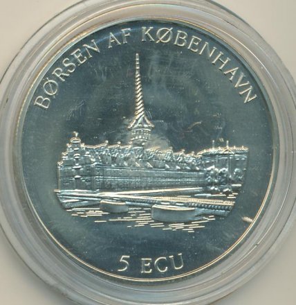 Дания 5 экю 1995 год - Borsen - здание фондовой биржи в Копенгагене (Unusual)