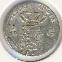 Монета Нидерландская Индия 1/10 гульдена 1855 год