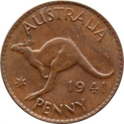 Австралия 1 пенни 1941 год (точка после "PENNY")