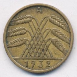 Веймарская республика 10 рейхспфеннигов 1932 год (A)