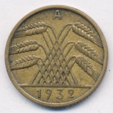 Веймарская республика 10 рейхспфеннигов 1932 год (A)